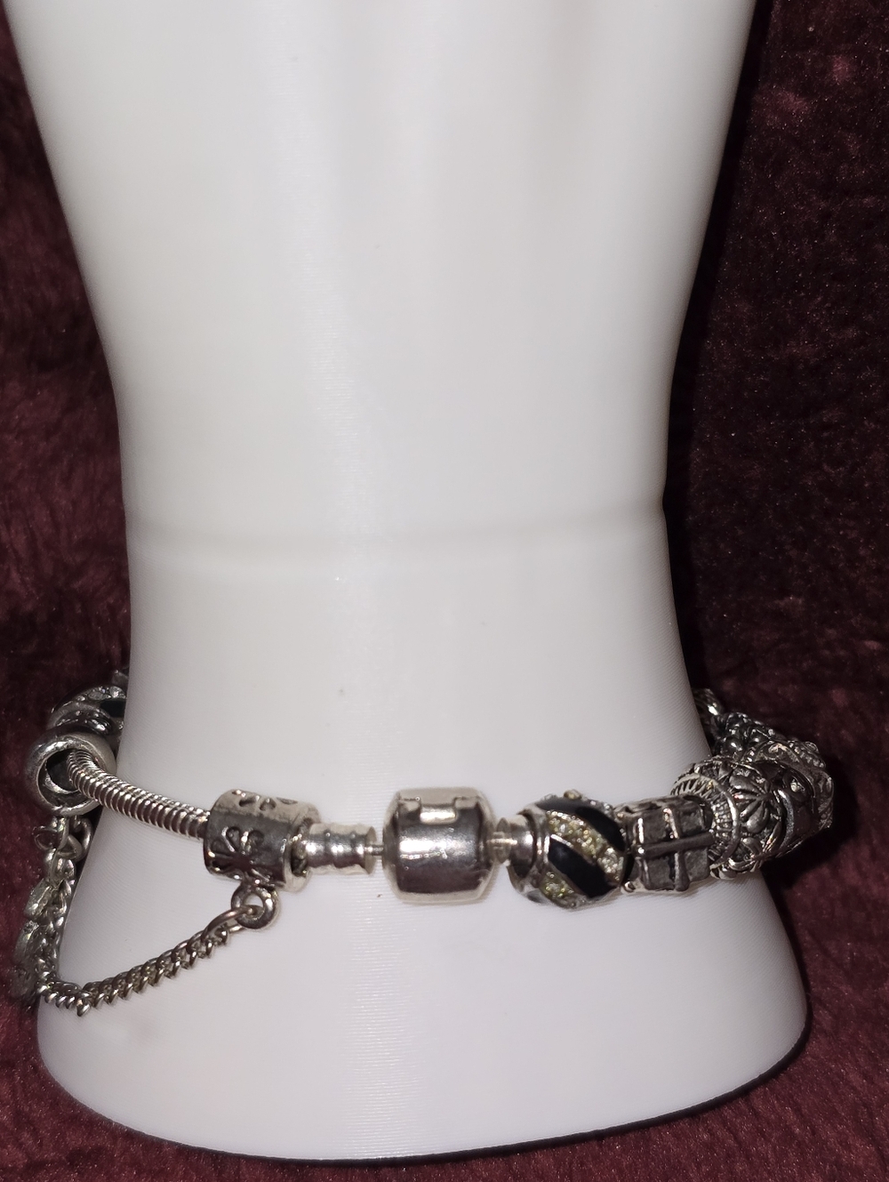 Silver and Black Charm Bracelet with Pavé Accents 8" EUC - Picture 3 of 11